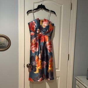 Kay Unger Strapless Floral Dress - Blue, Red, Yellow